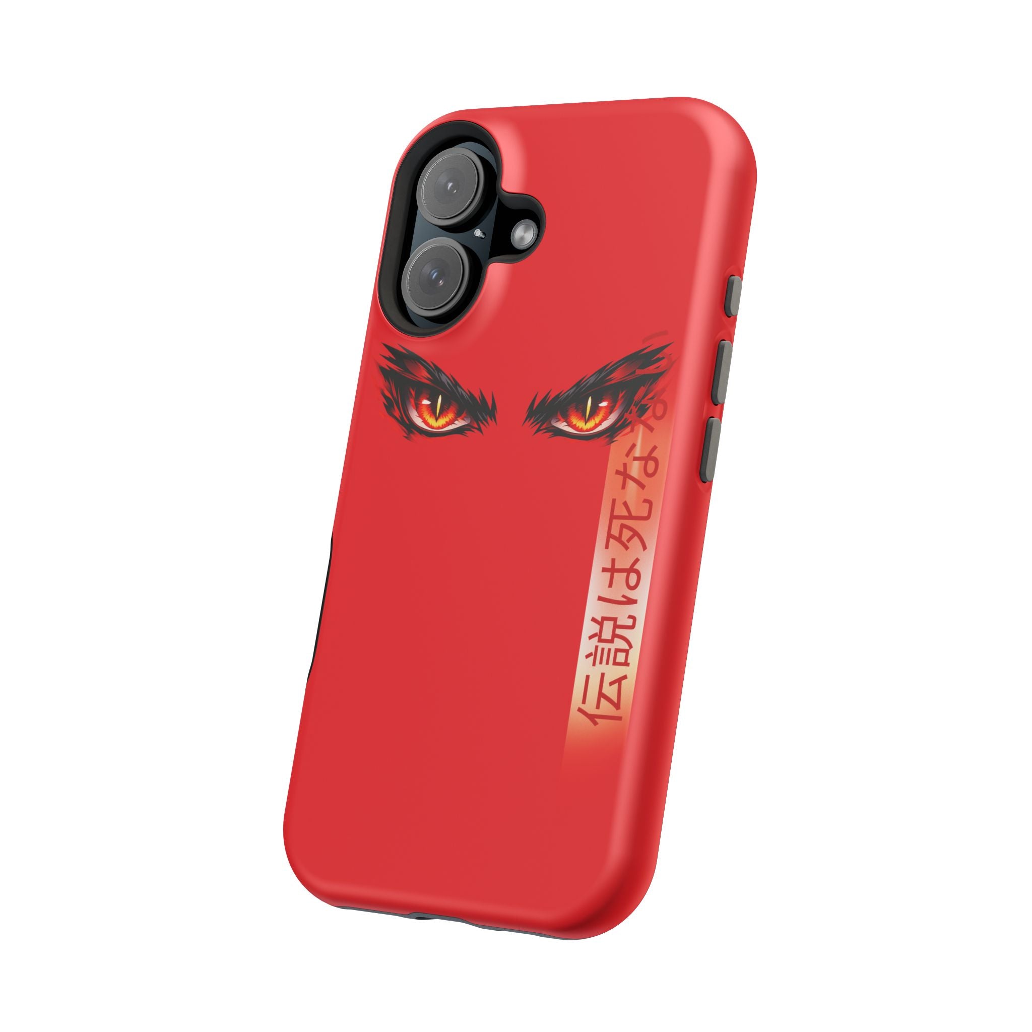 Red Demon Eyes Magnetic Phone Case — Japanese Script "伝説はまだ死なず"