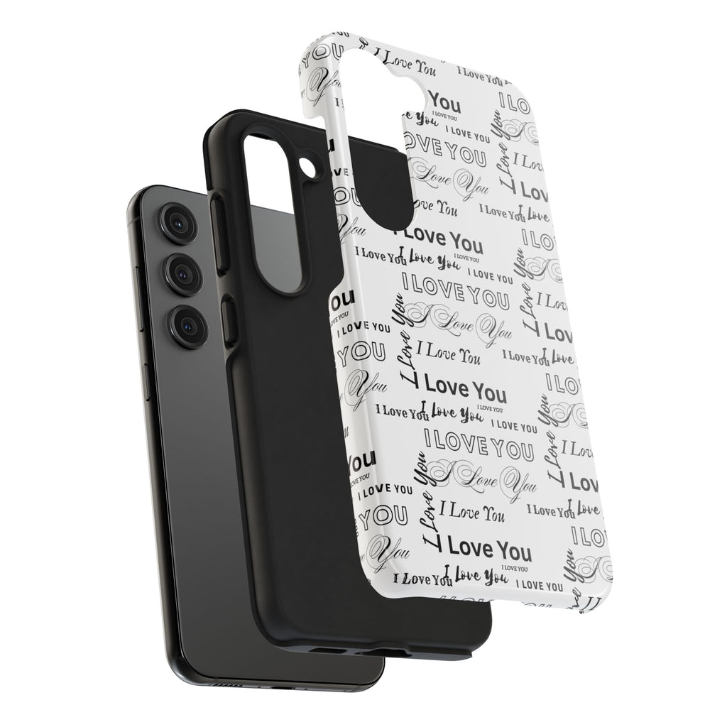 I Love You Pattern Tough Phone Case — Romantic Script Collage Design