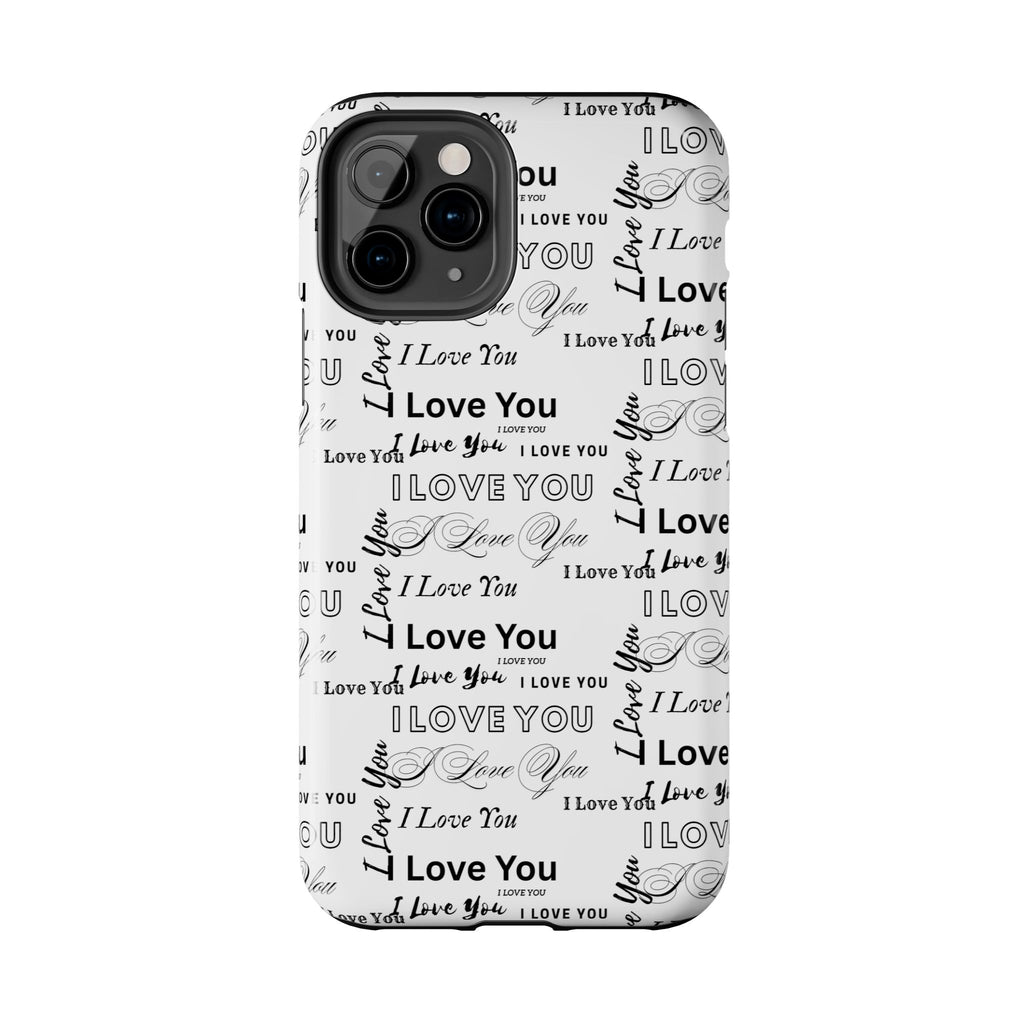 I Love You Pattern Tough Phone Case — Romantic Script Collage Design