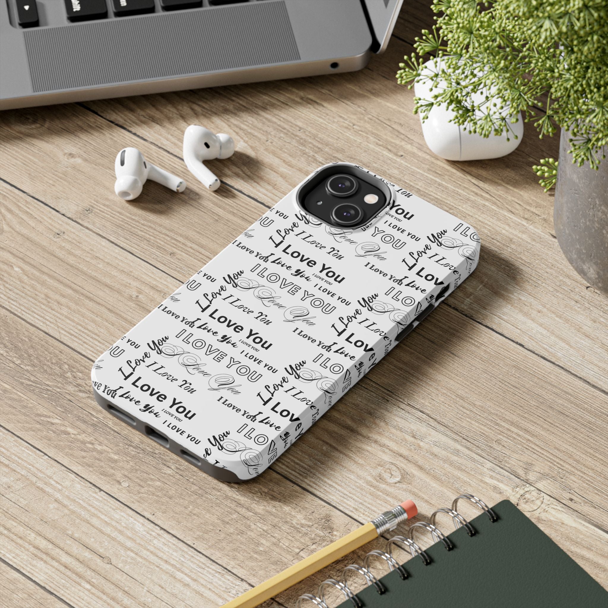 I Love You Pattern Tough Phone Case — Romantic Script Collage Design