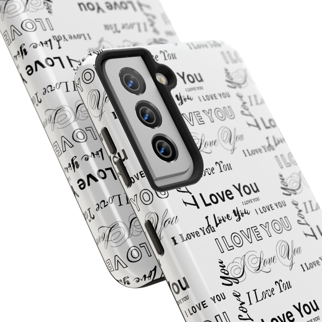 I Love You Pattern Tough Phone Case — Romantic Script Collage Design