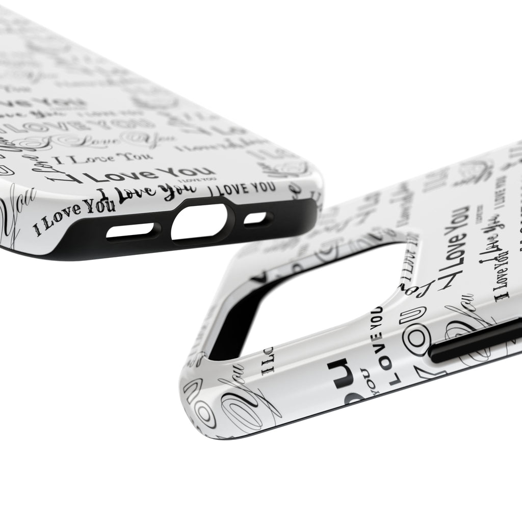 I Love You Pattern Tough Phone Case — Romantic Script Collage Design