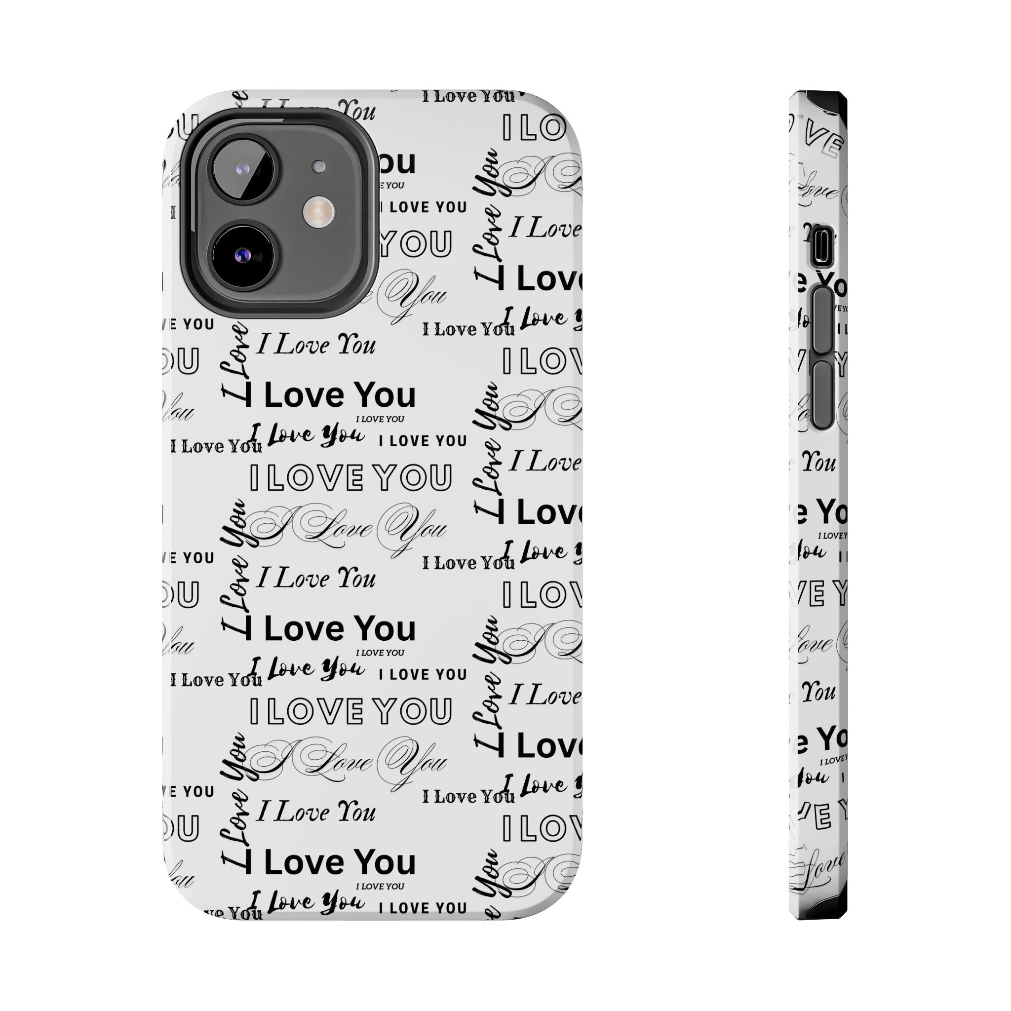 I Love You Pattern Tough Phone Case — Romantic Script Collage Design