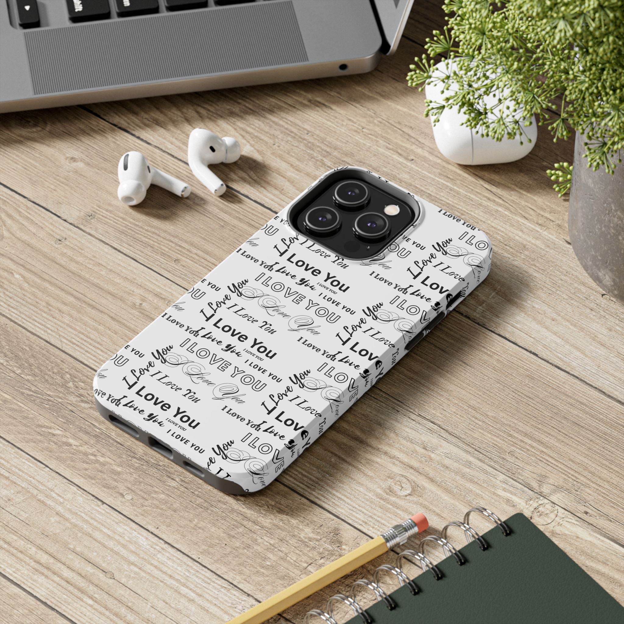 I Love You Pattern Tough Phone Case — Romantic Script Collage Design