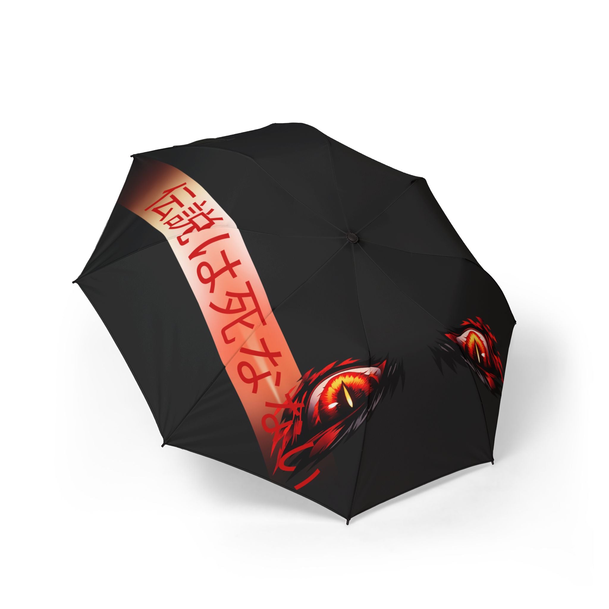 Foldable Umbrella - Japanese Script & Fiery Eye Rain Parasol