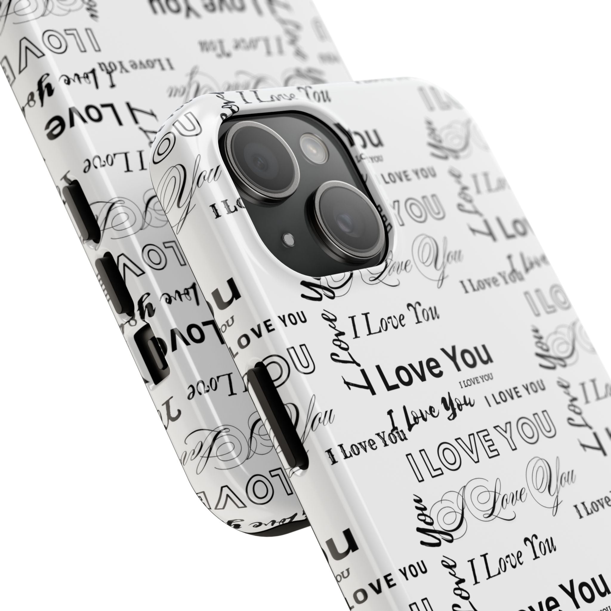 I Love You Pattern Tough Phone Case — Romantic Script Collage Design