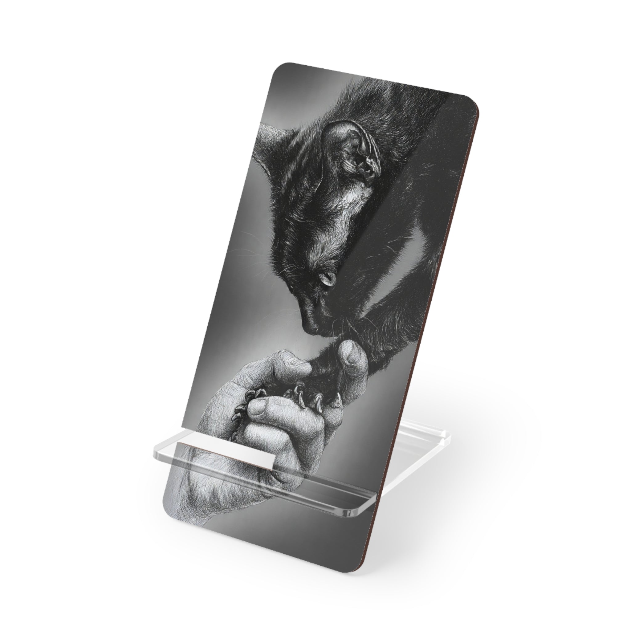 Black Cat & Human Touch Phone Stand — Foldable Mobile Display Stand for Smartphones