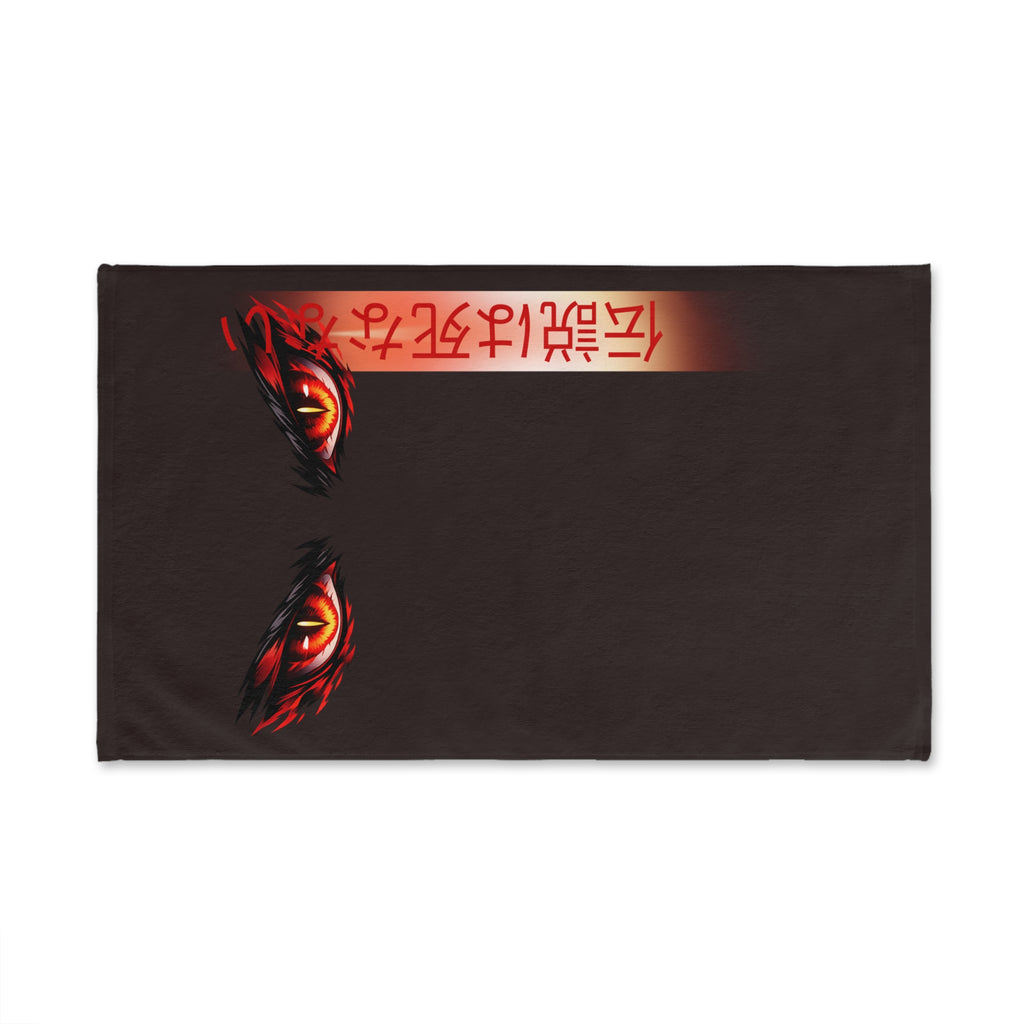 Hand Towel — Fiery Demon Eyes with Japanese Script (伝説は死なない)