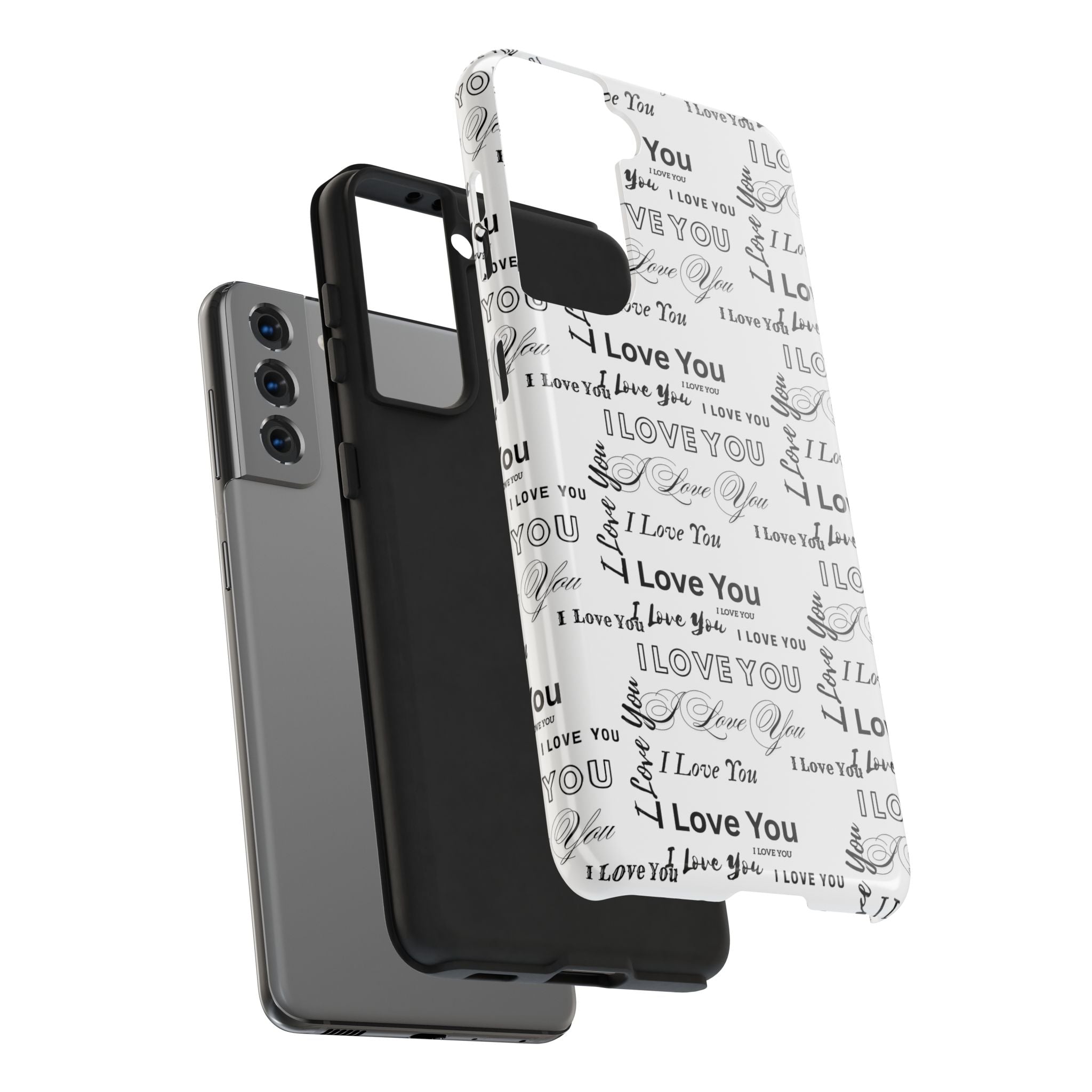 I Love You Pattern Tough Phone Case — Romantic Script Collage Design