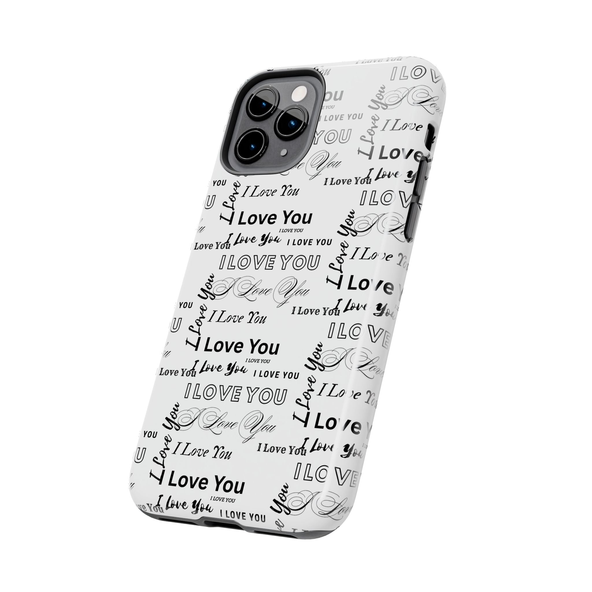 I Love You Pattern Tough Phone Case — Romantic Script Collage Design