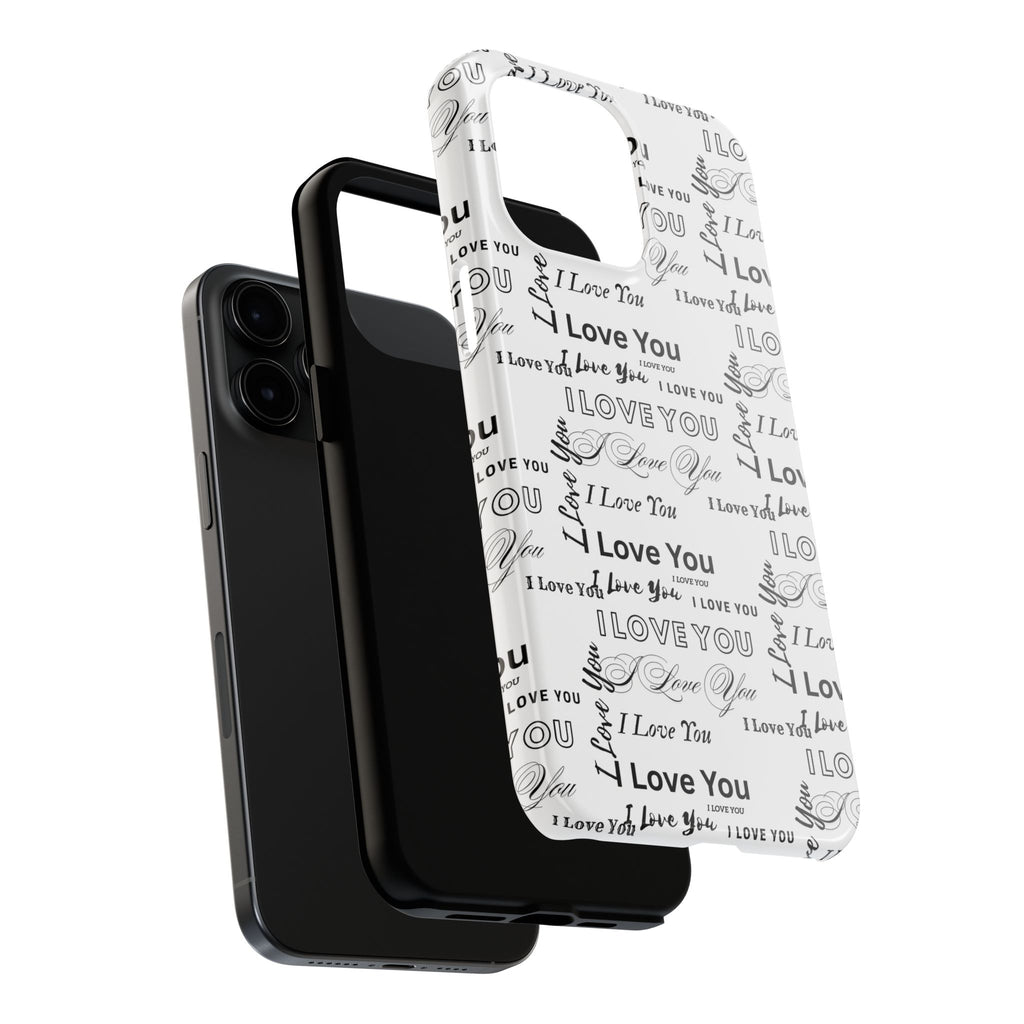 I Love You Pattern Tough Phone Case — Romantic Script Collage Design