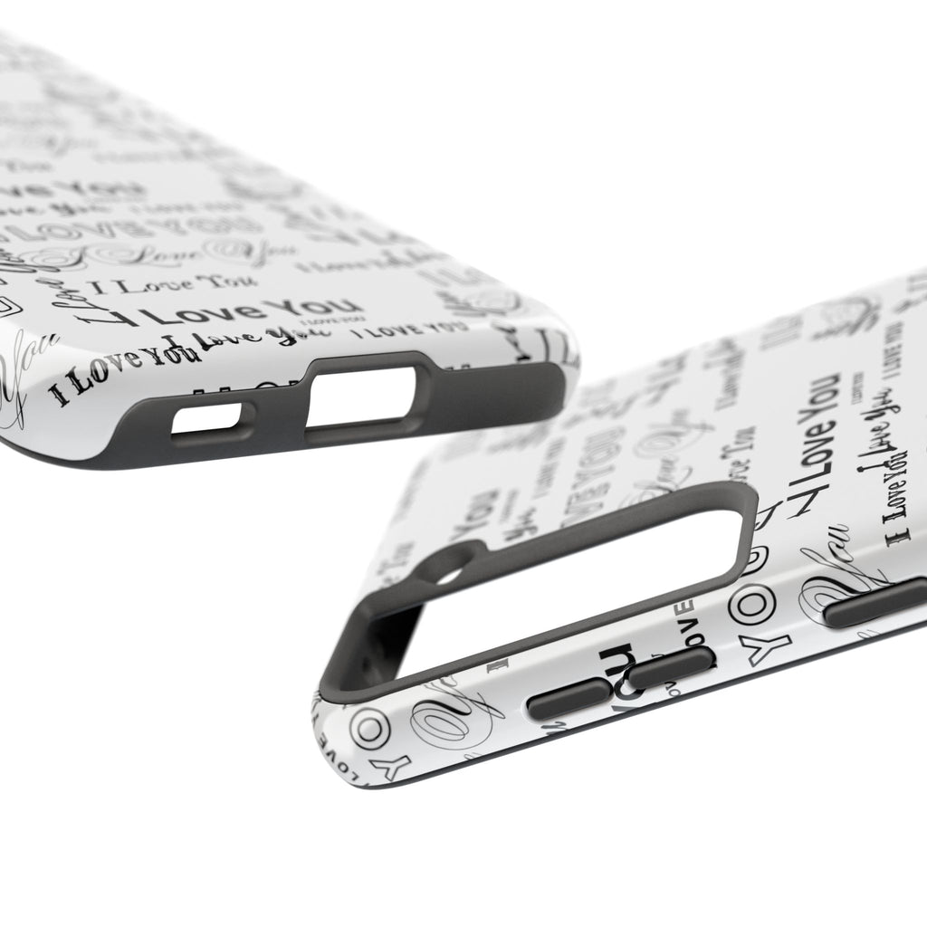 I Love You Pattern Tough Phone Case — Romantic Script Collage Design