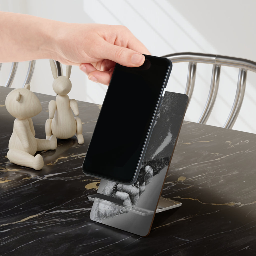 Black Cat & Human Touch Phone Stand — Foldable Mobile Display Stand for Smartphones