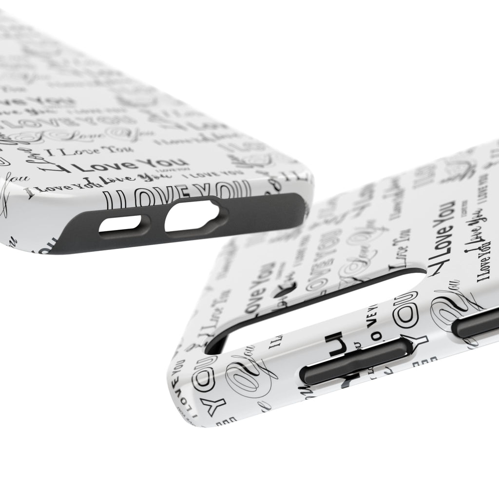 I Love You Pattern Tough Phone Case — Romantic Script Collage Design