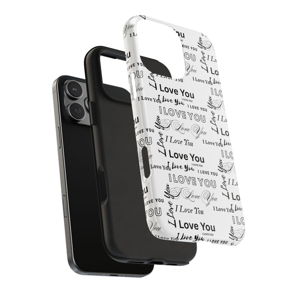 I Love You Pattern Tough Phone Case — Romantic Script Collage Design