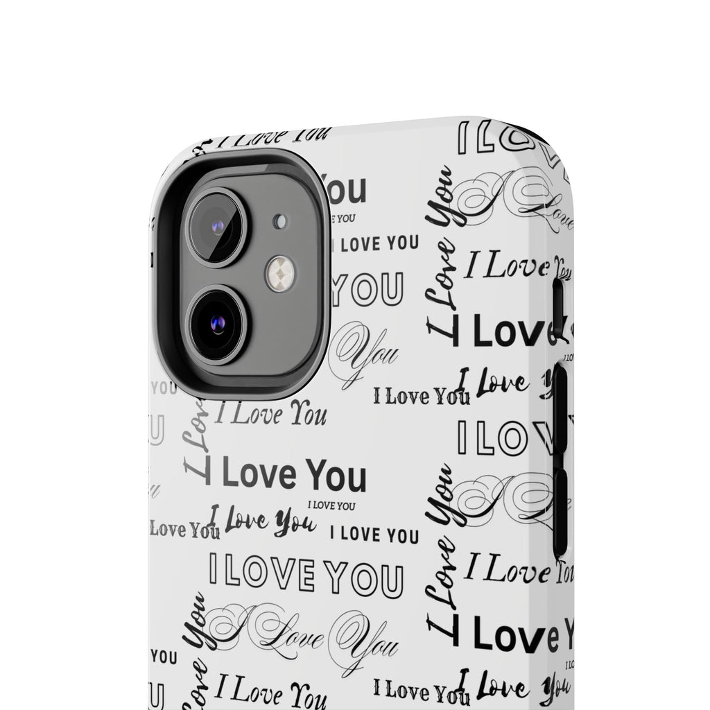 I Love You Pattern Tough Phone Case — Romantic Script Collage Design