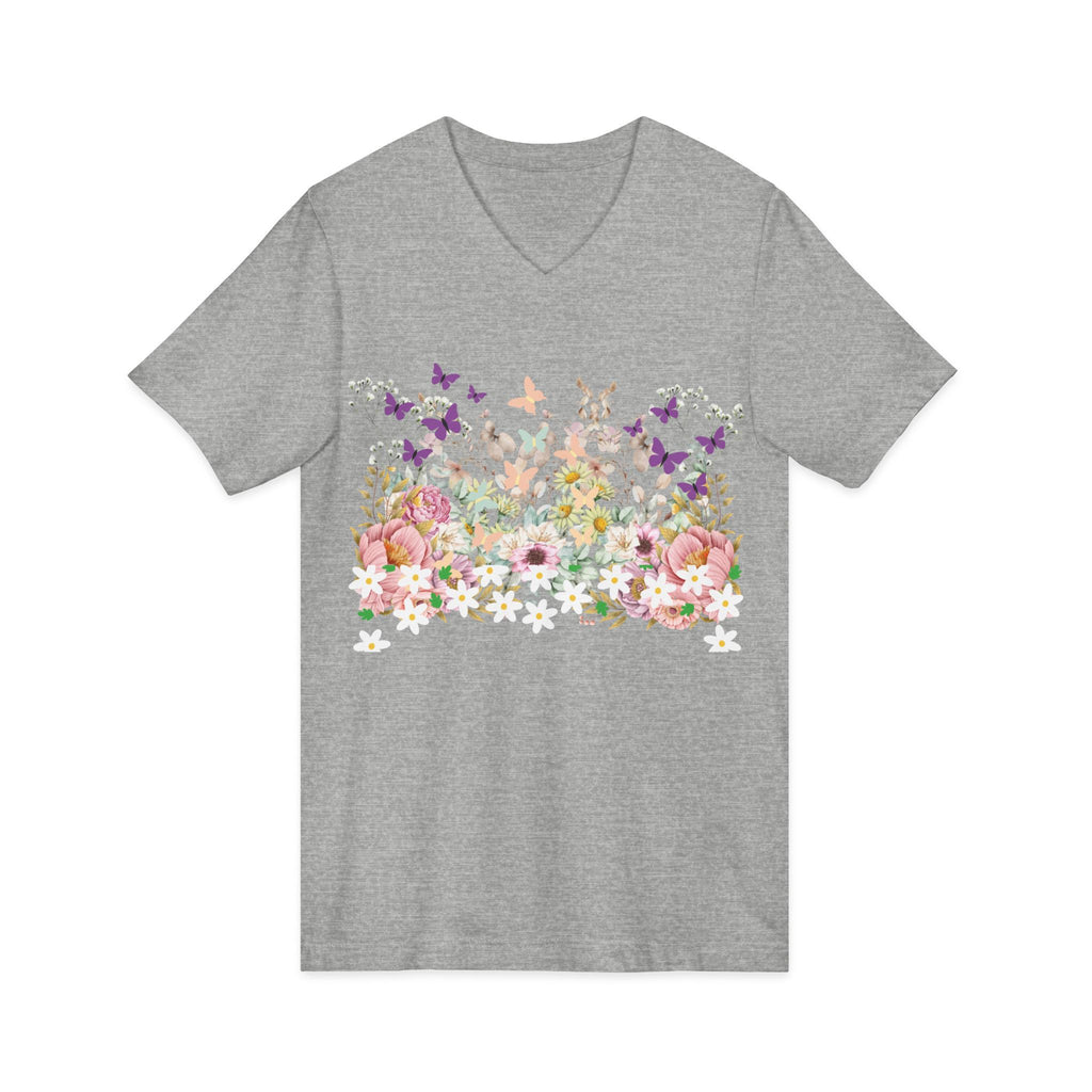 Floral Butterflies V-Neck Tee — Spring Garden Floral T-Shirt