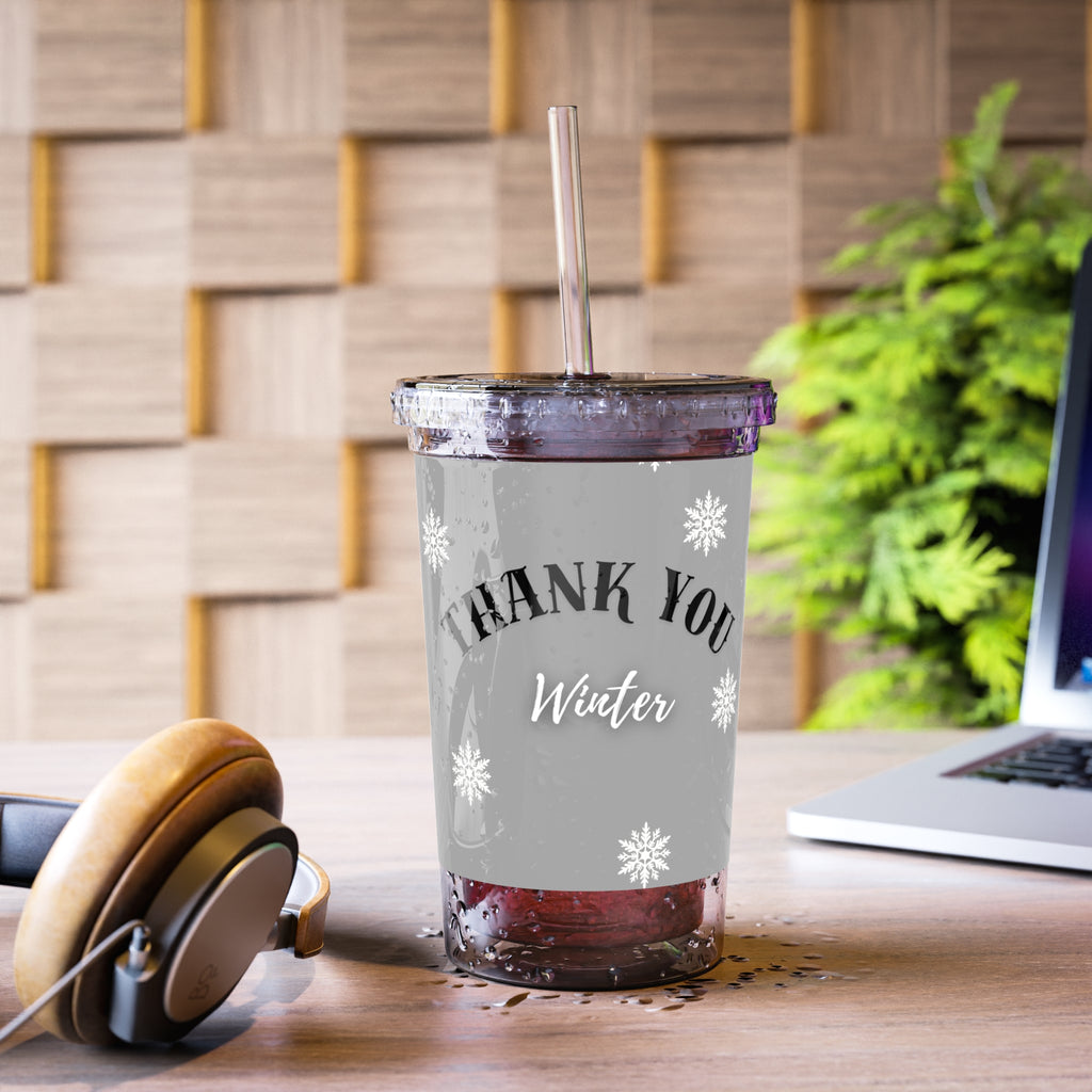Winter 'Thank You' Acrylic Tumbler with Straw