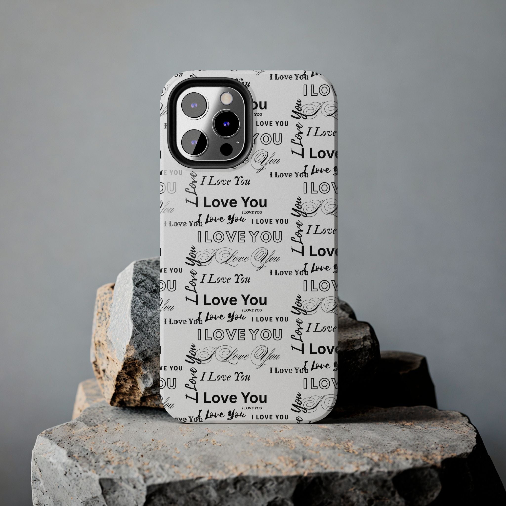 I Love You Pattern Tough Phone Case — Romantic Script Collage Design