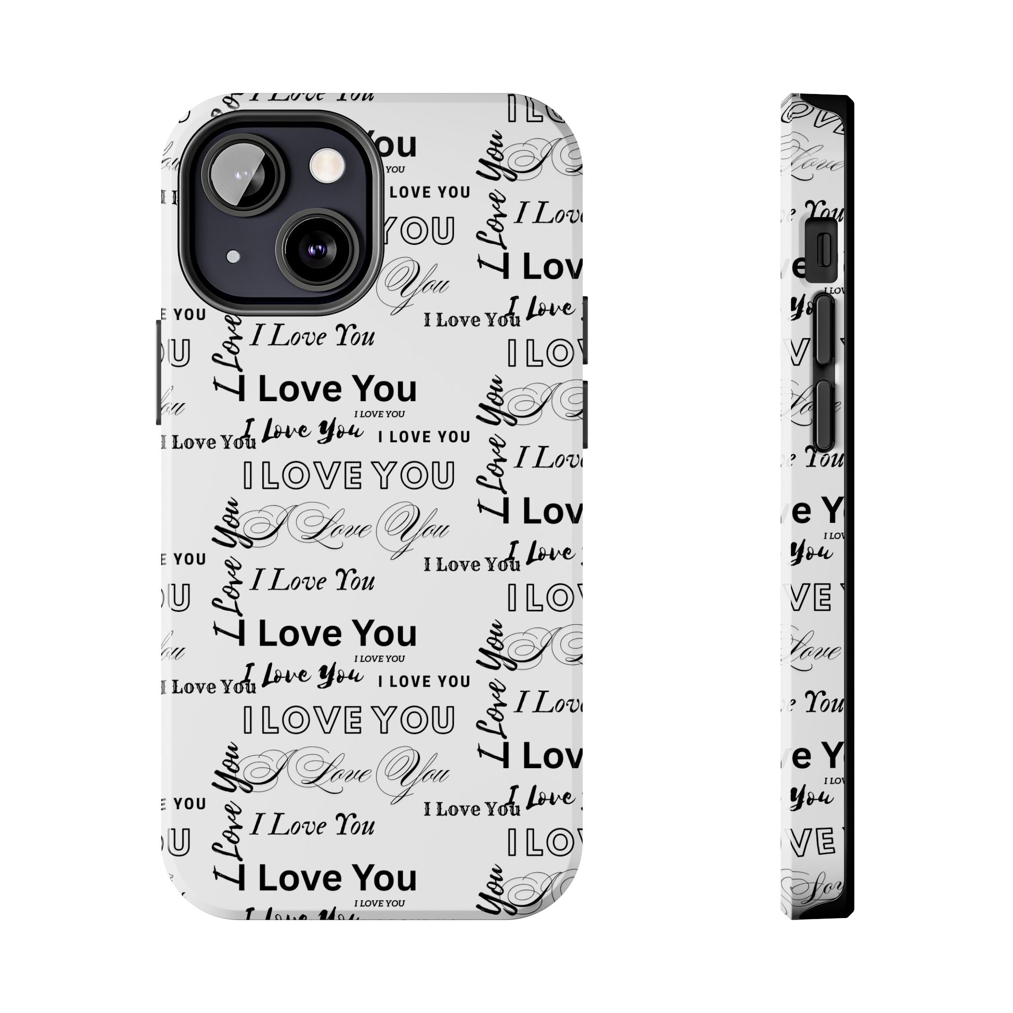 I Love You Pattern Tough Phone Case — Romantic Script Collage Design