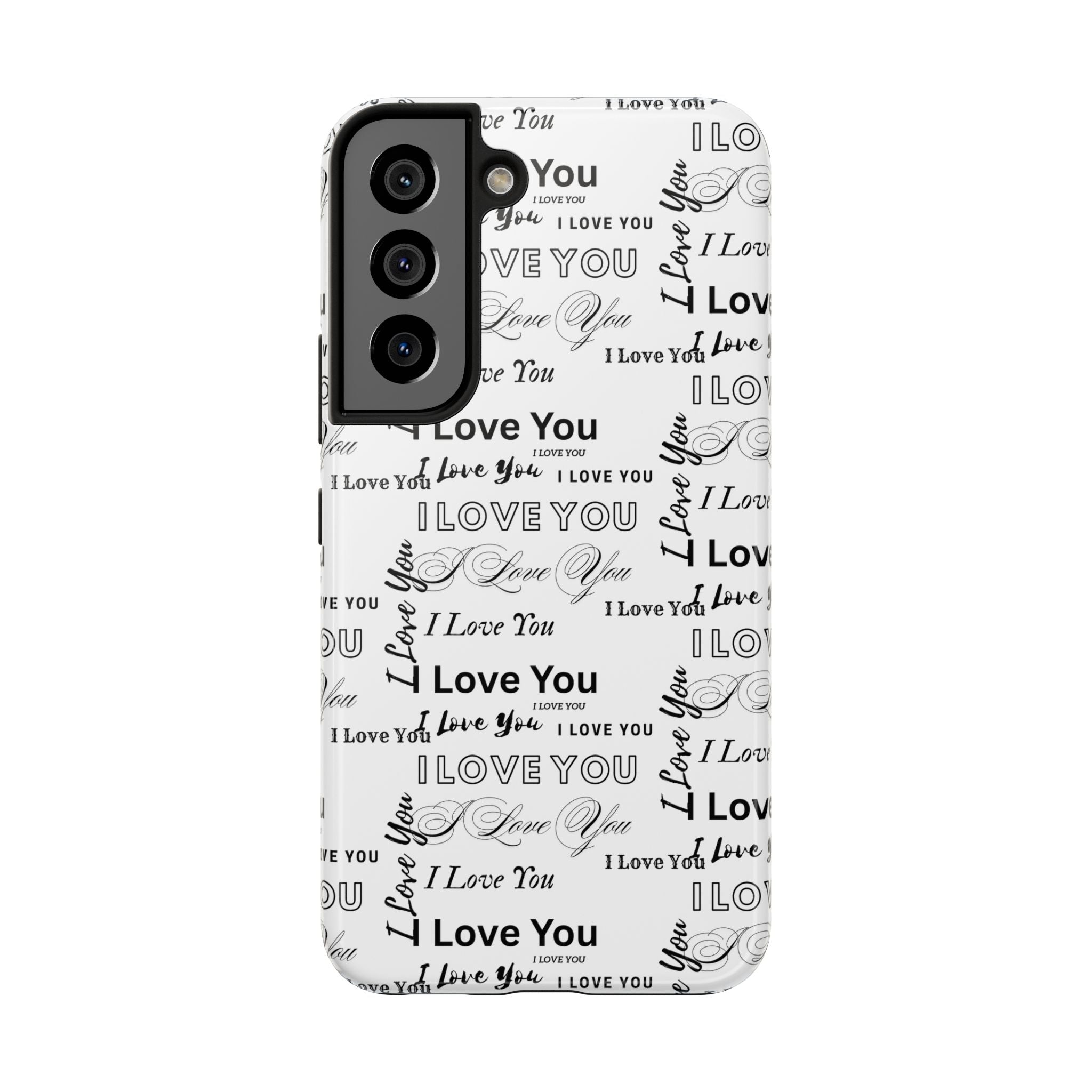 I Love You Pattern Tough Phone Case — Romantic Script Collage Design