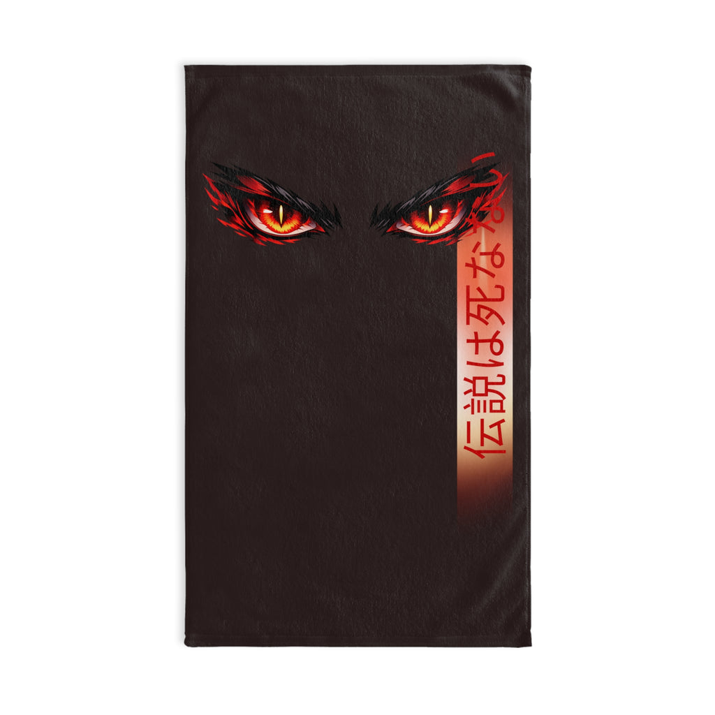 Hand Towel — Fiery Demon Eyes with Japanese Script (伝説は死なない)
