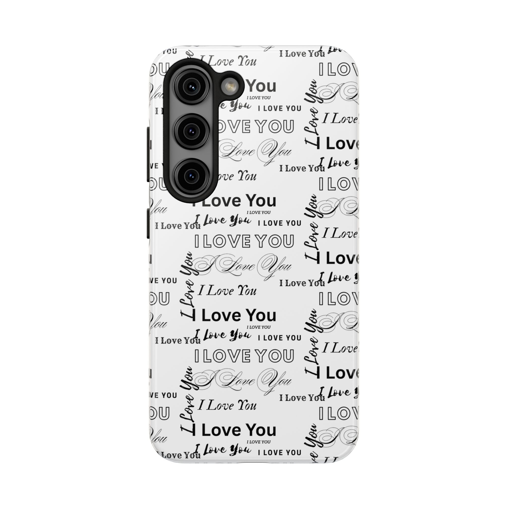 I Love You Pattern Tough Phone Case — Romantic Script Collage Design