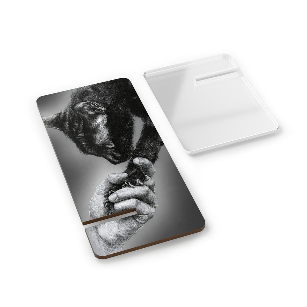 Black Cat & Human Touch Phone Stand — Foldable Mobile Display Stand for Smartphones