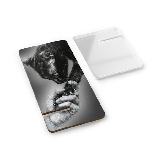 Black Cat & Human Touch Phone Stand — Foldable Mobile Display Stand for Smartphones