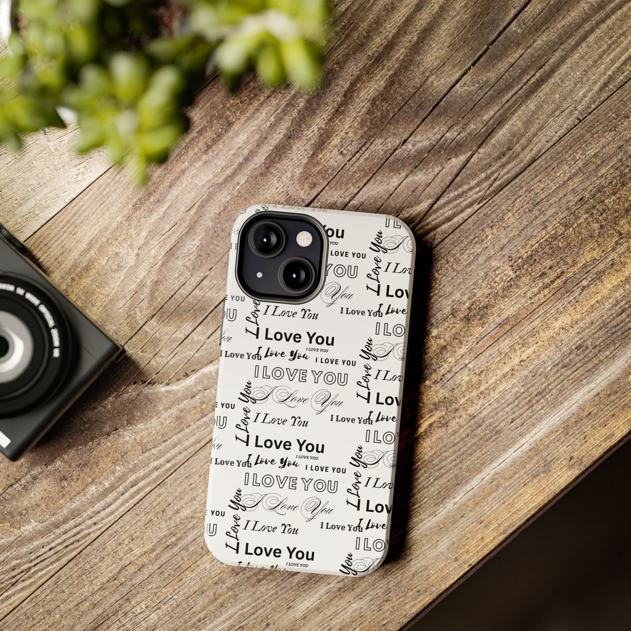 I Love You Pattern Tough Phone Case — Romantic Script Collage Design