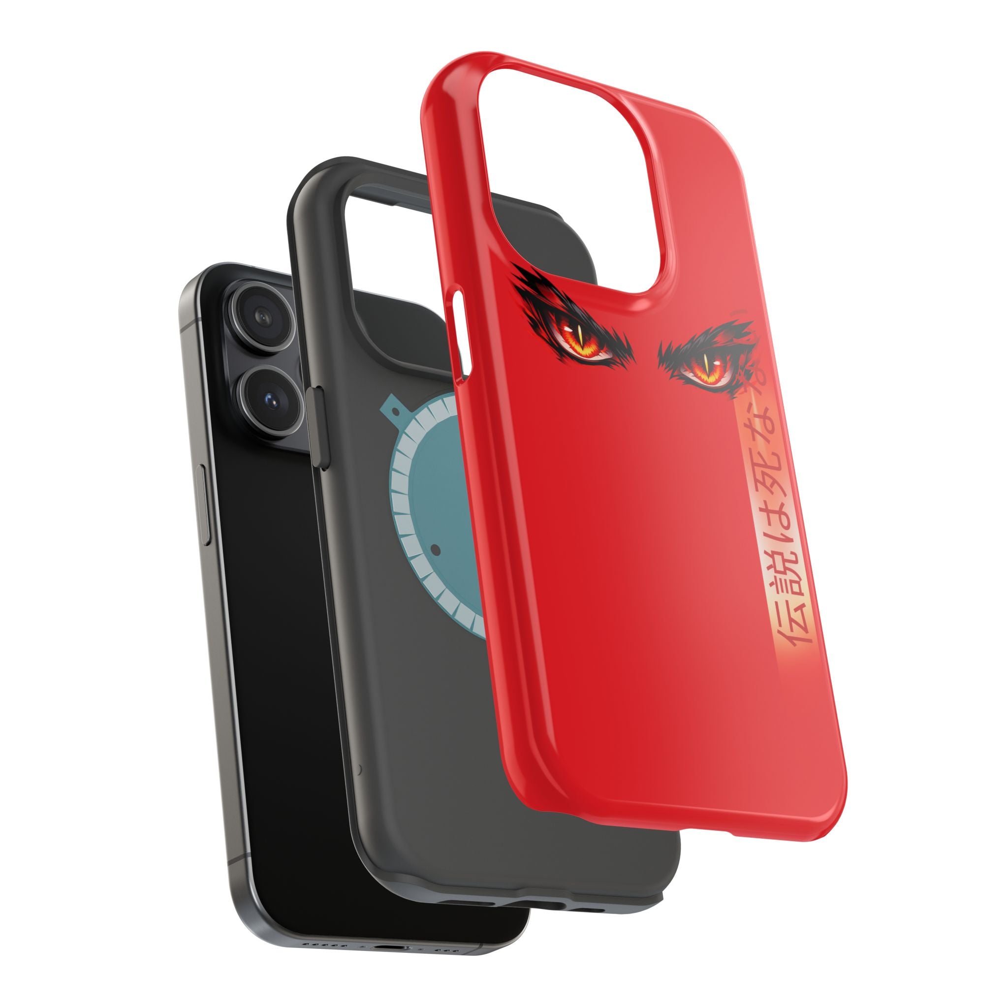 Red Demon Eyes Magnetic Phone Case — Japanese Script "伝説はまだ死なず"