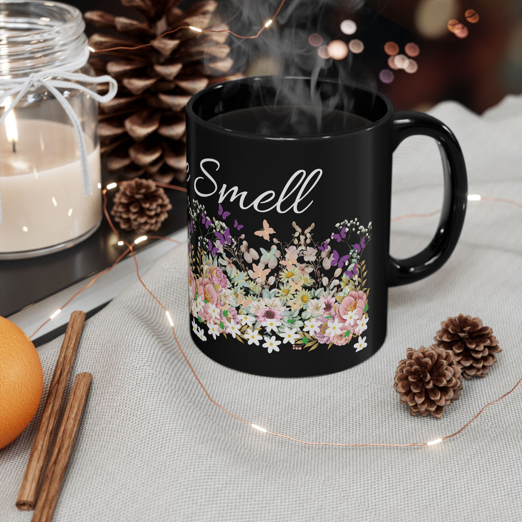 Nice Smell Floral Black Mug – Floral Coffee Tea Cup (11oz & 15oz)