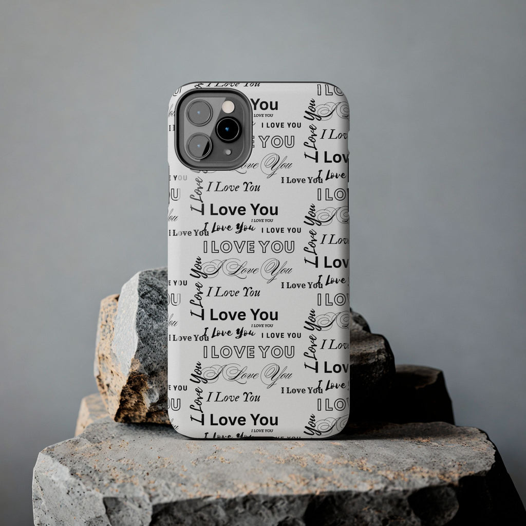 I Love You Pattern Tough Phone Case — Romantic Script Collage Design