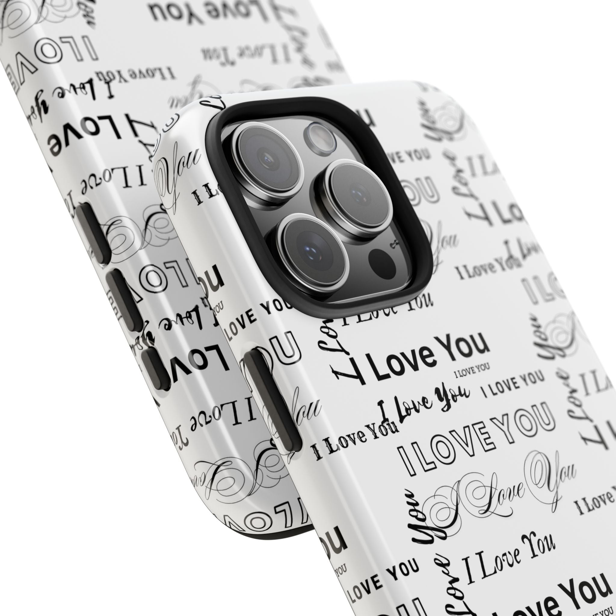 I Love You Pattern Tough Phone Case — Romantic Script Collage Design