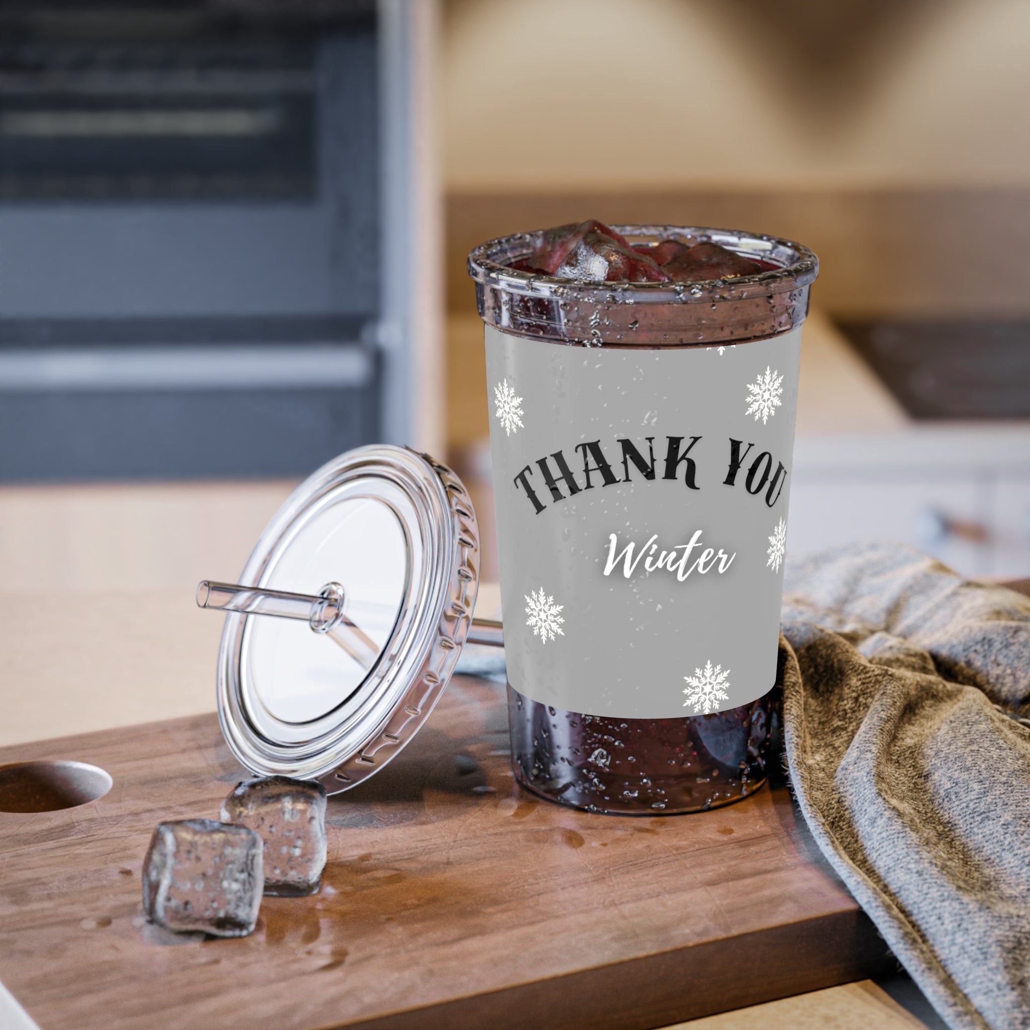 Winter 'Thank You' Acrylic Tumbler with Straw