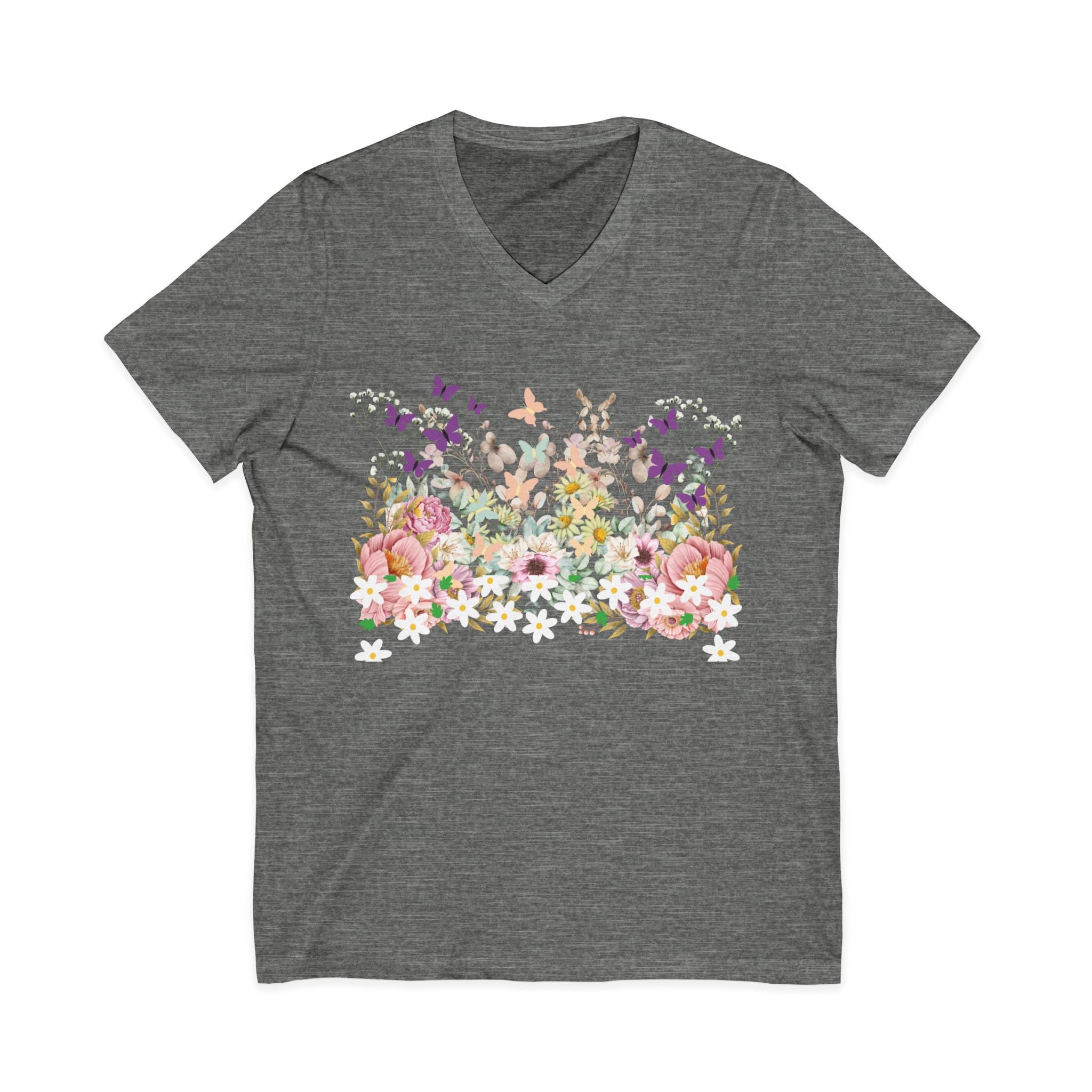 Floral Butterflies V-Neck Tee — Spring Garden Floral T-Shirt