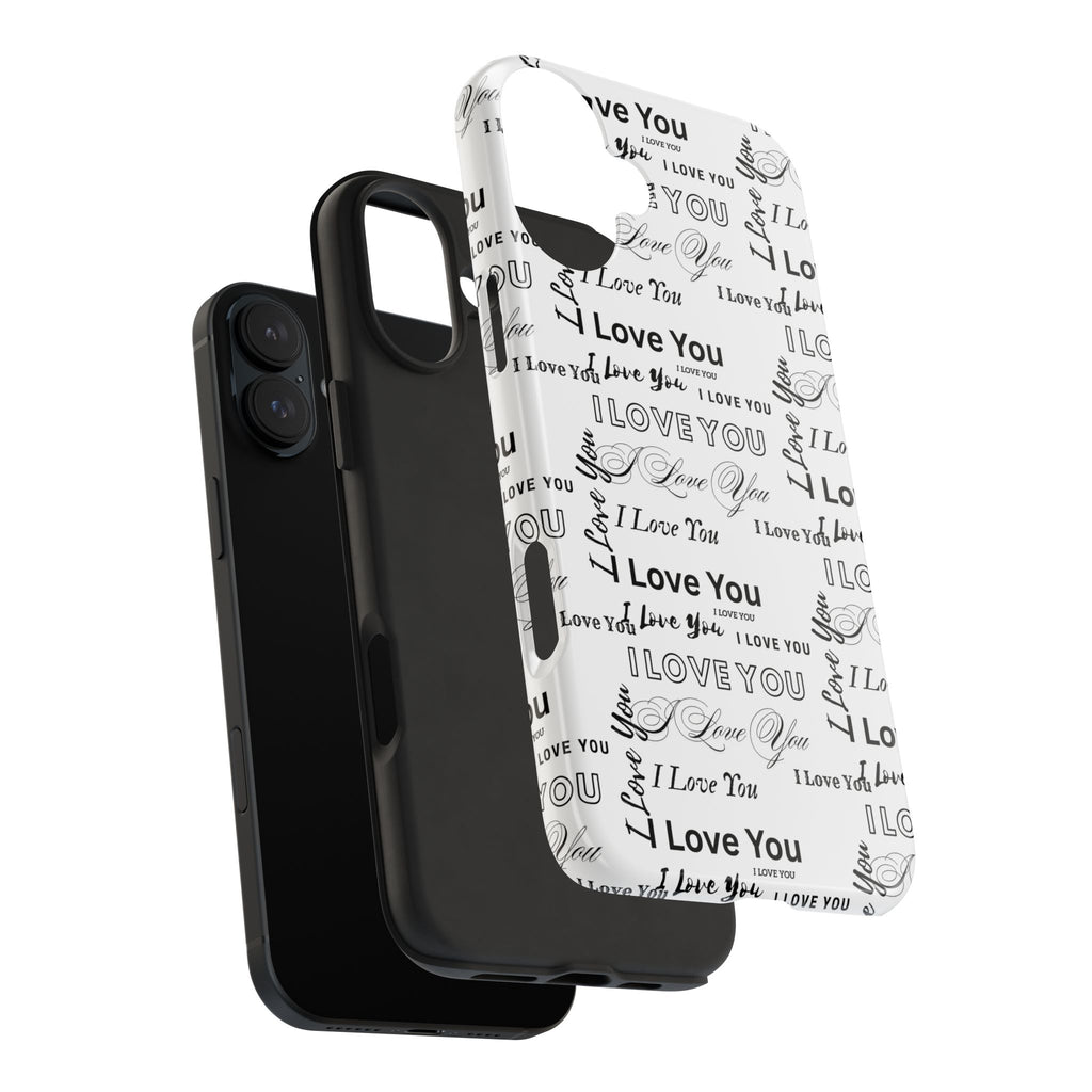 I Love You Pattern Tough Phone Case — Romantic Script Collage Design