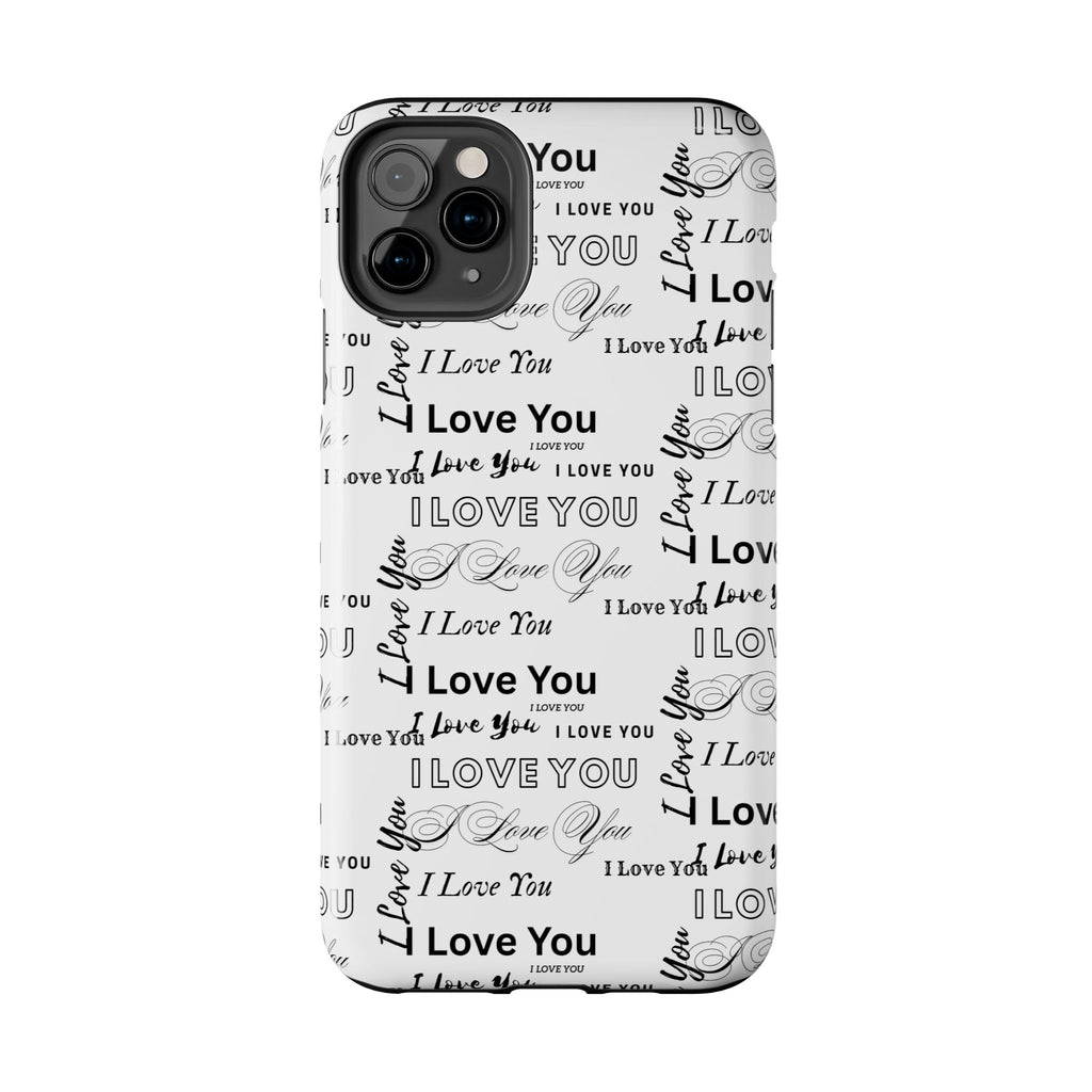 I Love You Pattern Tough Phone Case — Romantic Script Collage Design