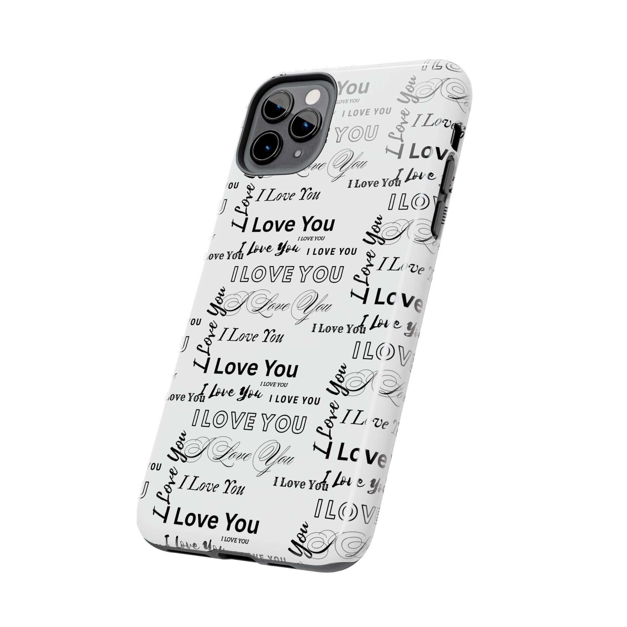 I Love You Pattern Tough Phone Case — Romantic Script Collage Design