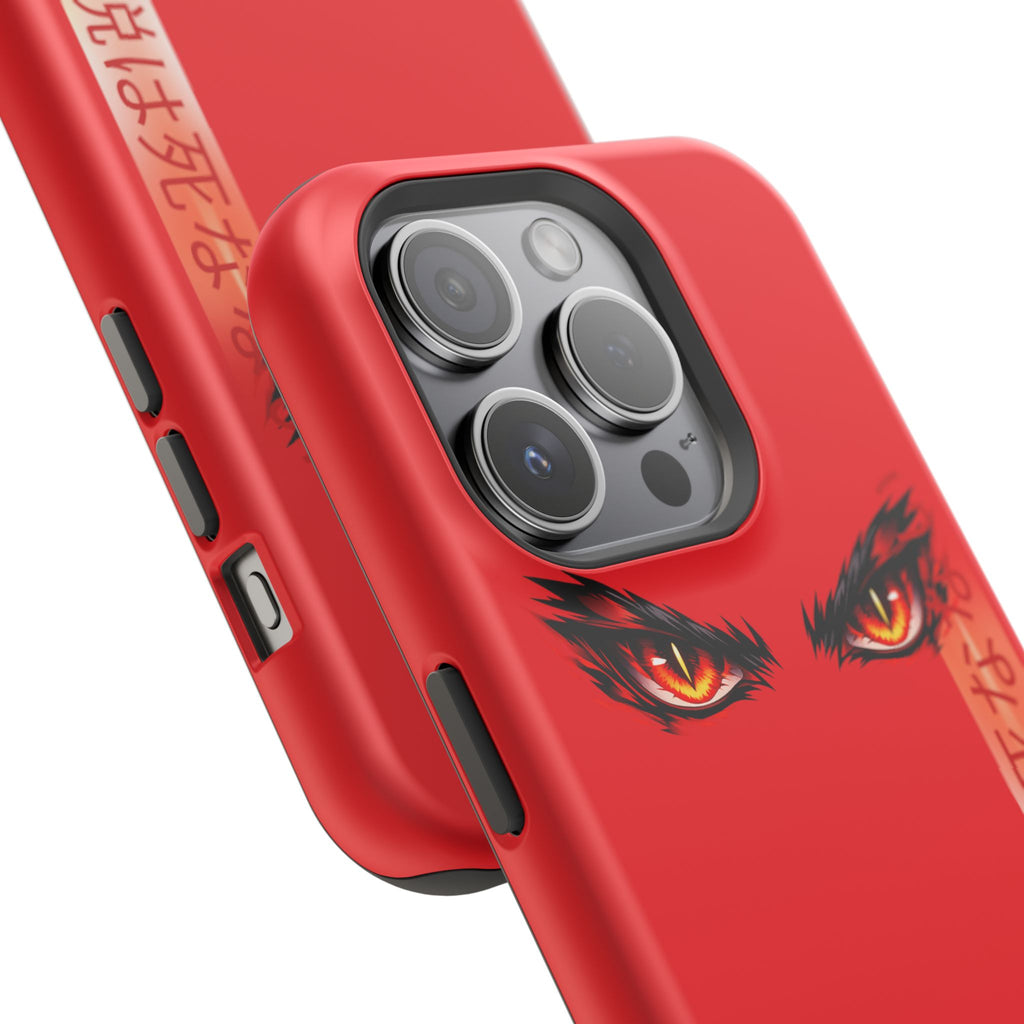 Red Demon Eyes Magnetic Phone Case — Japanese Script "伝説はまだ死なず"