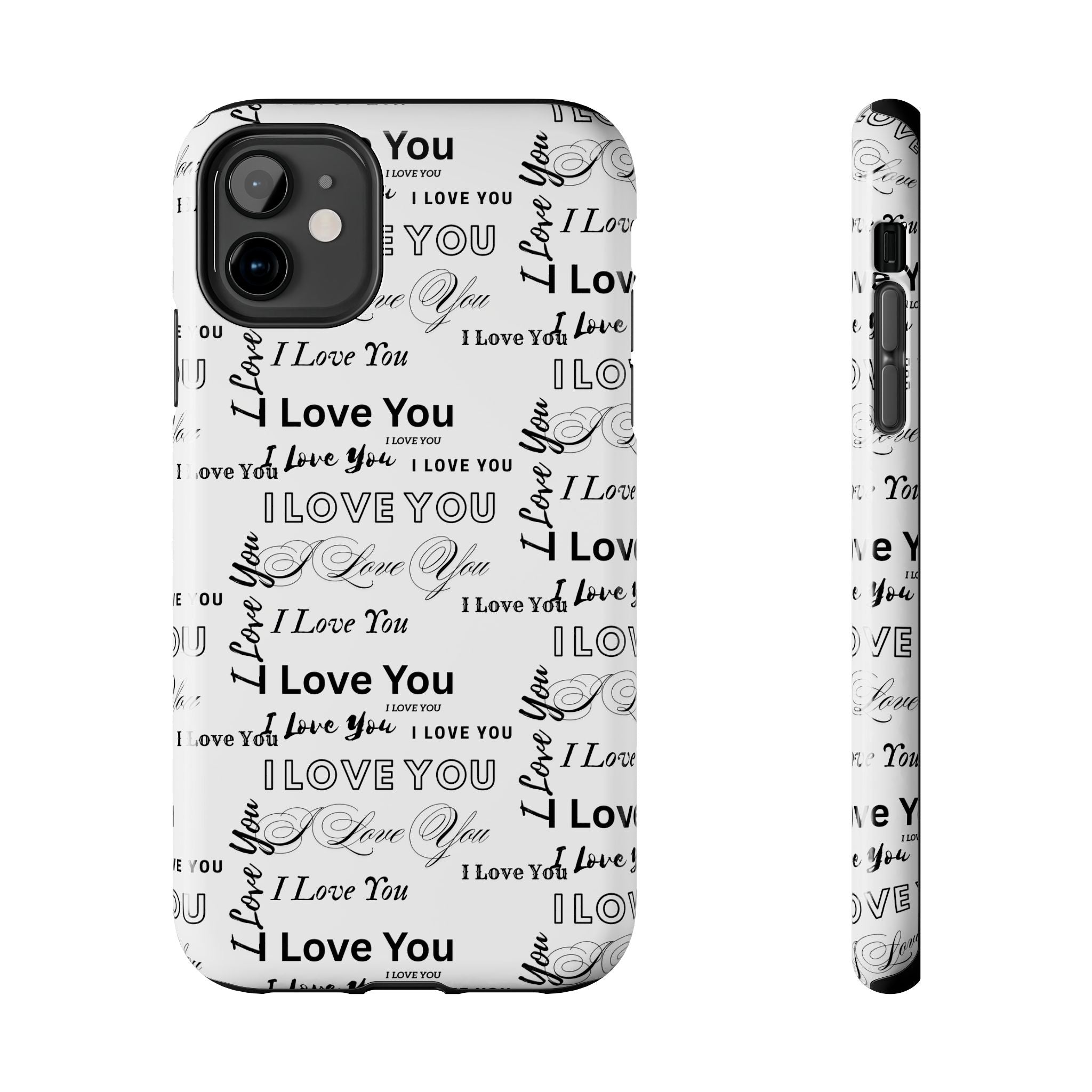 I Love You Pattern Tough Phone Case — Romantic Script Collage Design