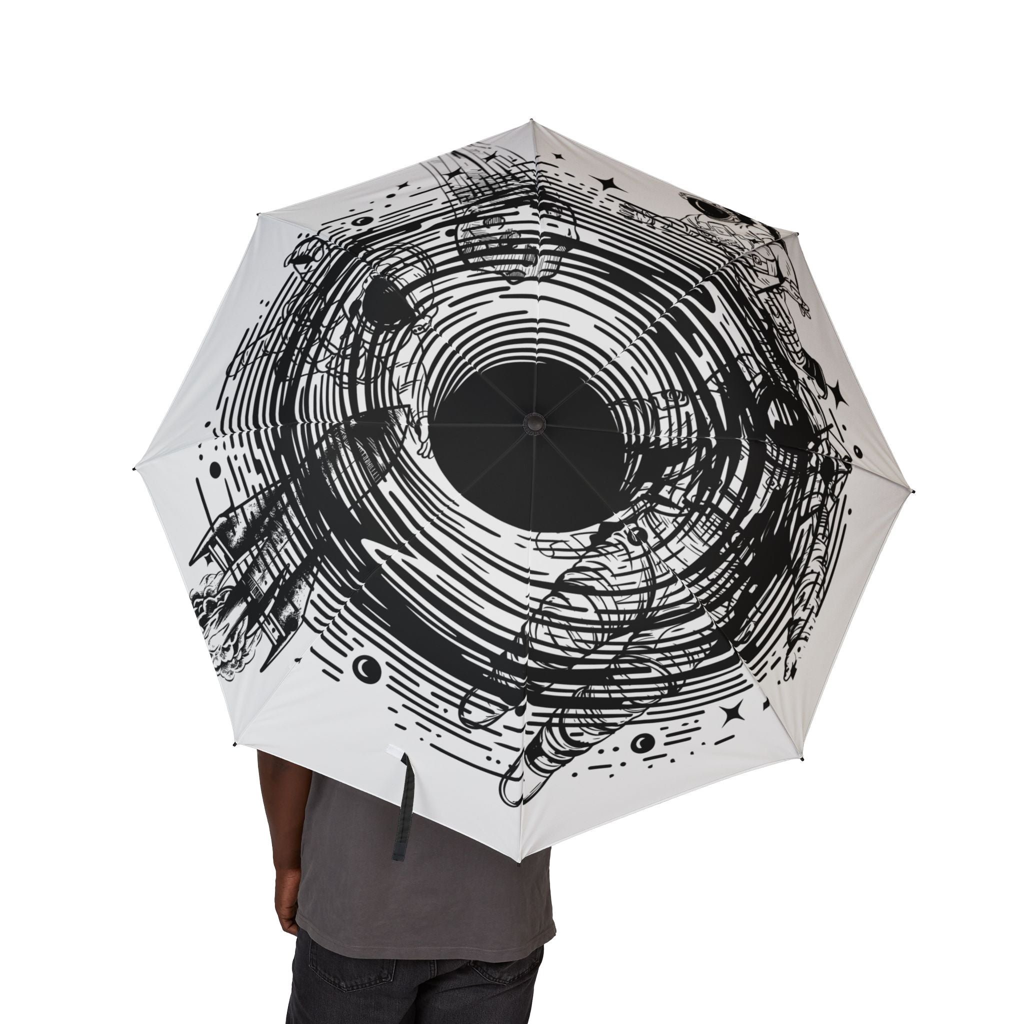 Astronaut Swirl Semi-Automatic Foldable Umbrella — Space Ink Splash Design