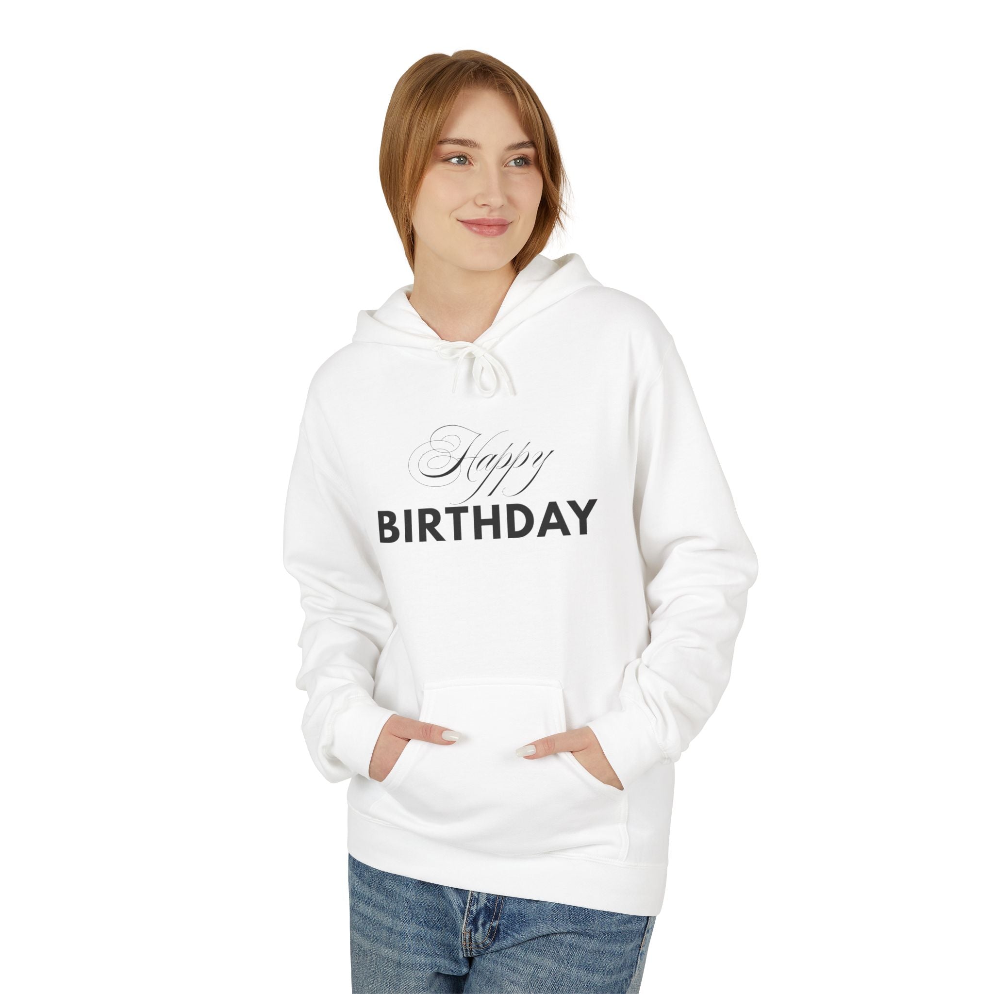 Birthday Hoodie — "Happy Birthday" Front & "Thank You Winter" Snowflake Back
