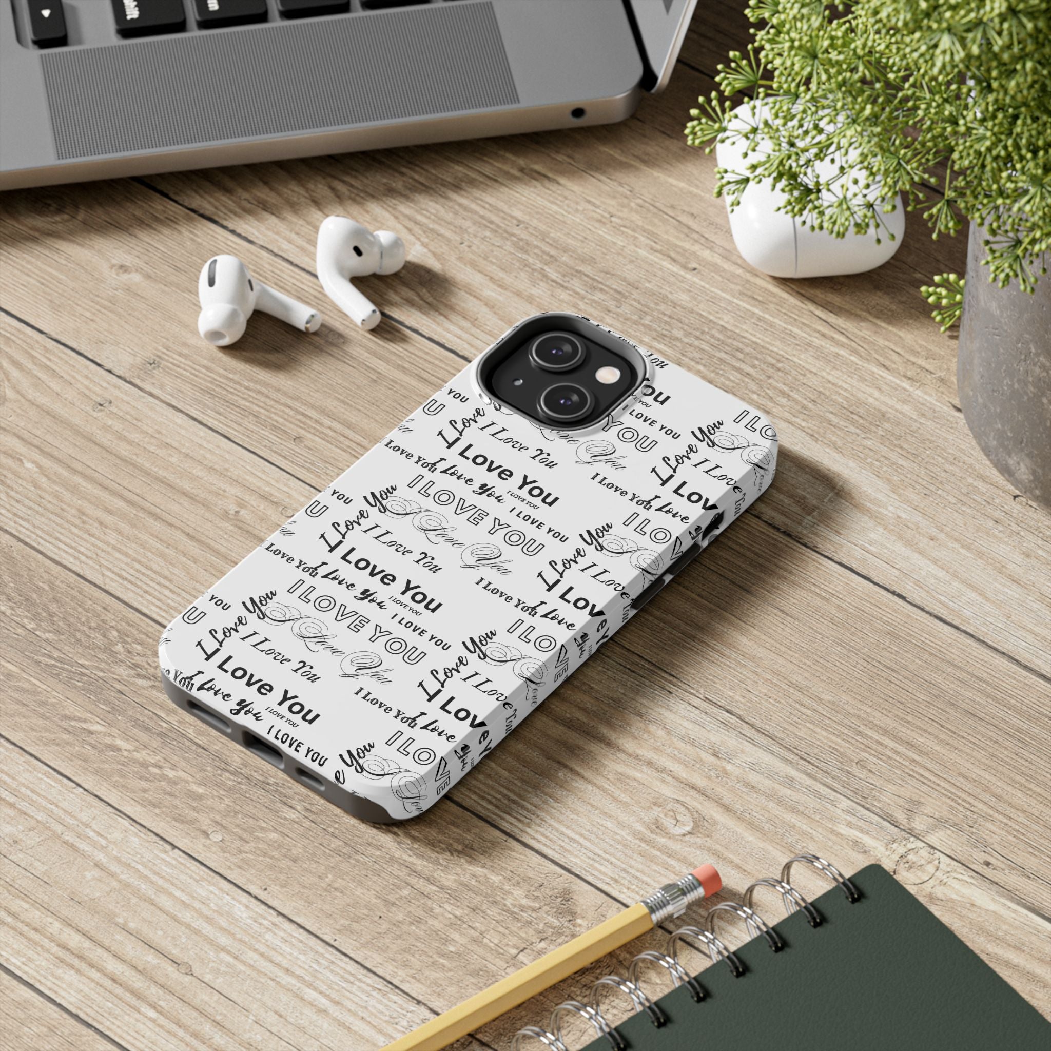 I Love You Pattern Tough Phone Case — Romantic Script Collage Design