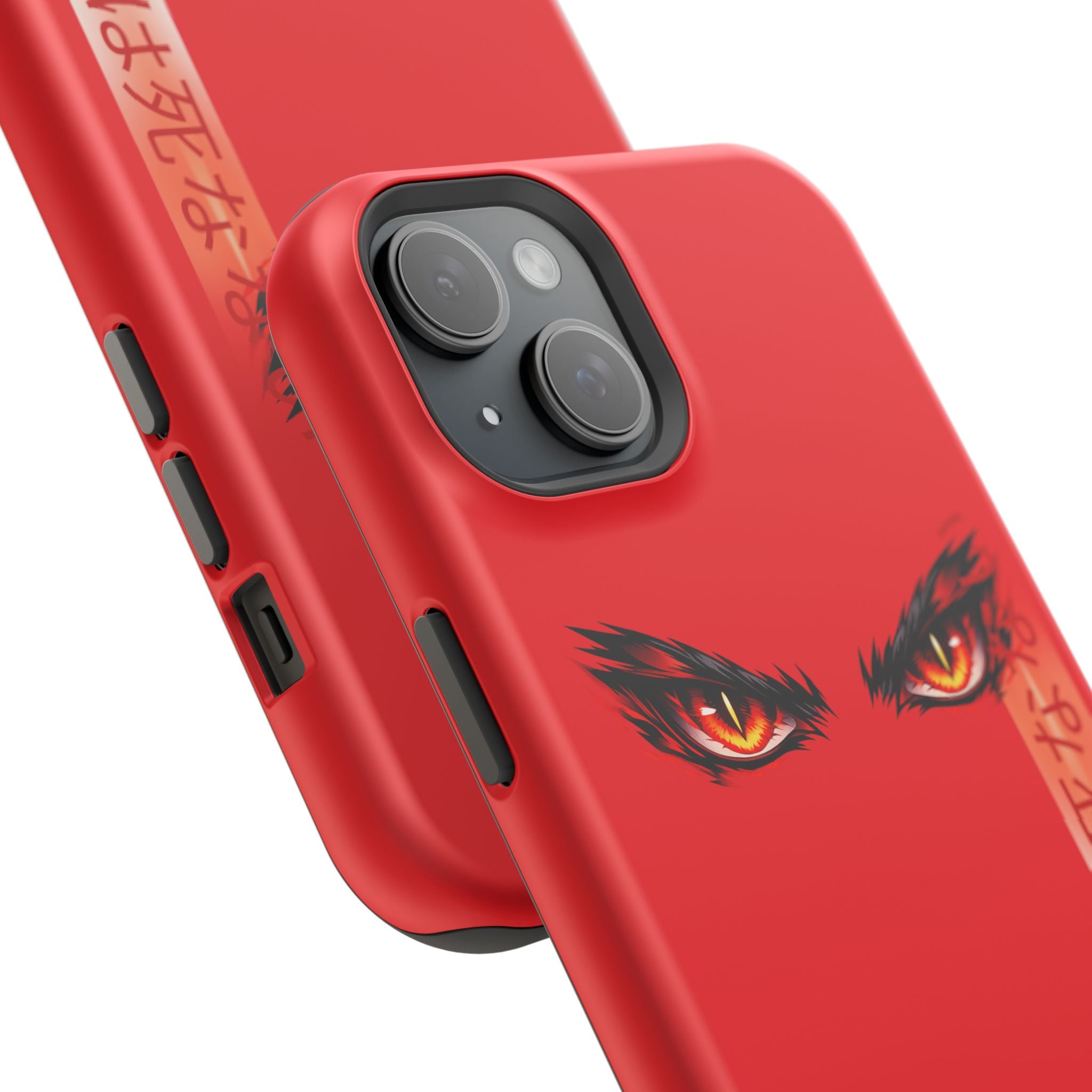 Red Demon Eyes Magnetic Phone Case — Japanese Script "伝説はまだ死なず"