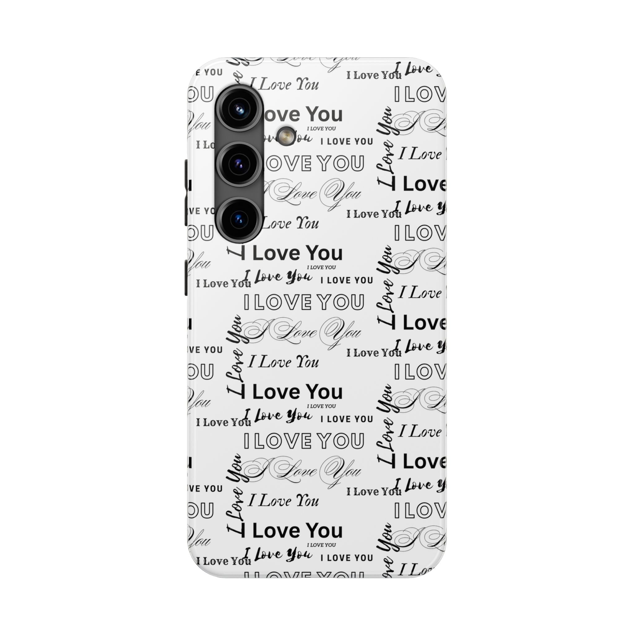 I Love You Pattern Tough Phone Case — Romantic Script Collage Design