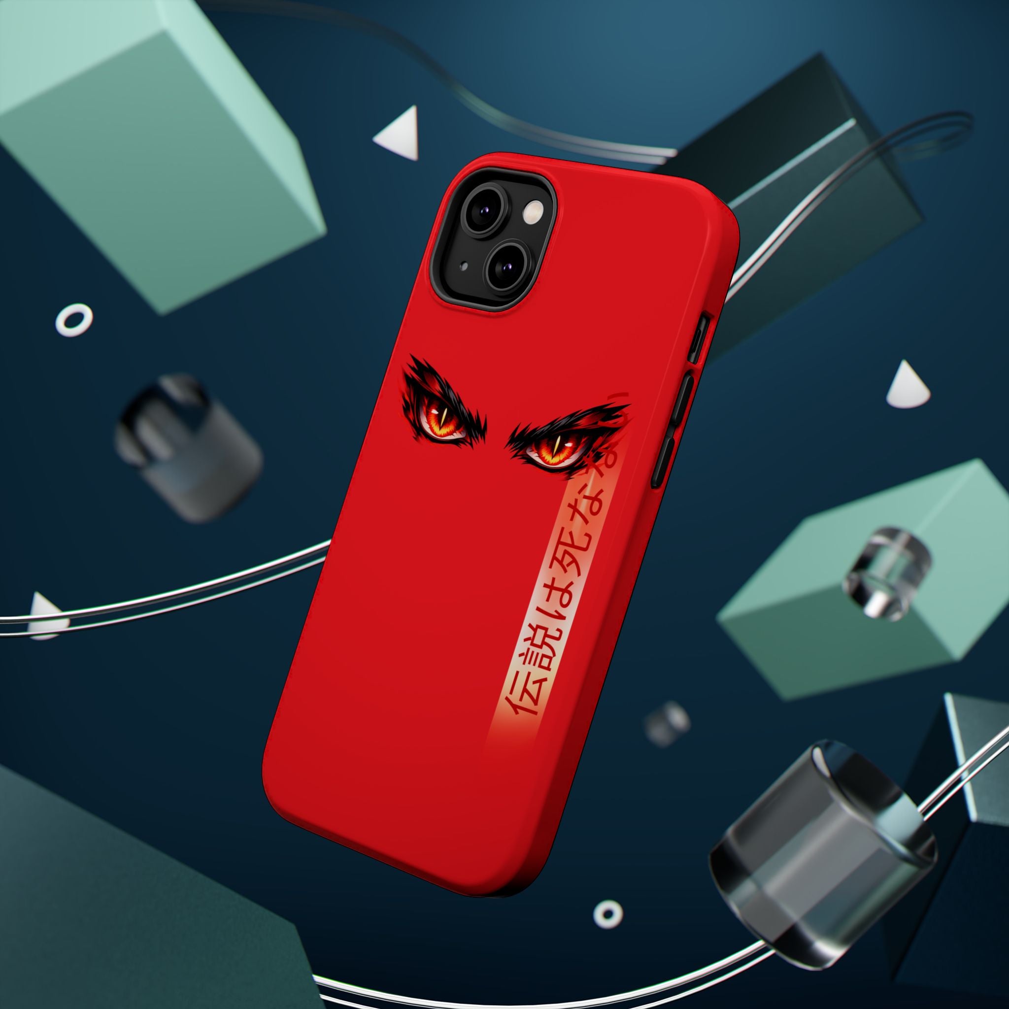 Red Demon Eyes Magnetic Phone Case — Japanese Script "伝説はまだ死なず"