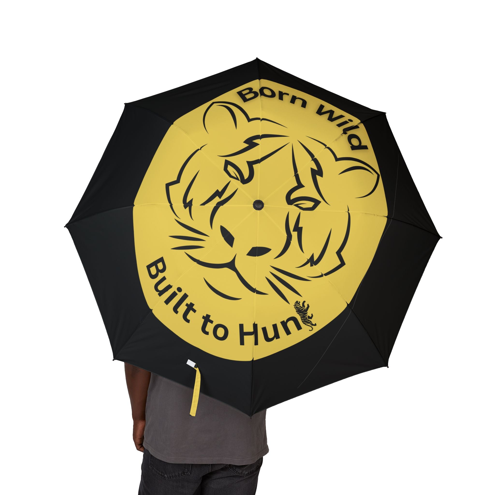 Foldable Umbrella — Yellow Bom Wild Lion Logo Compact Rain Umbrella