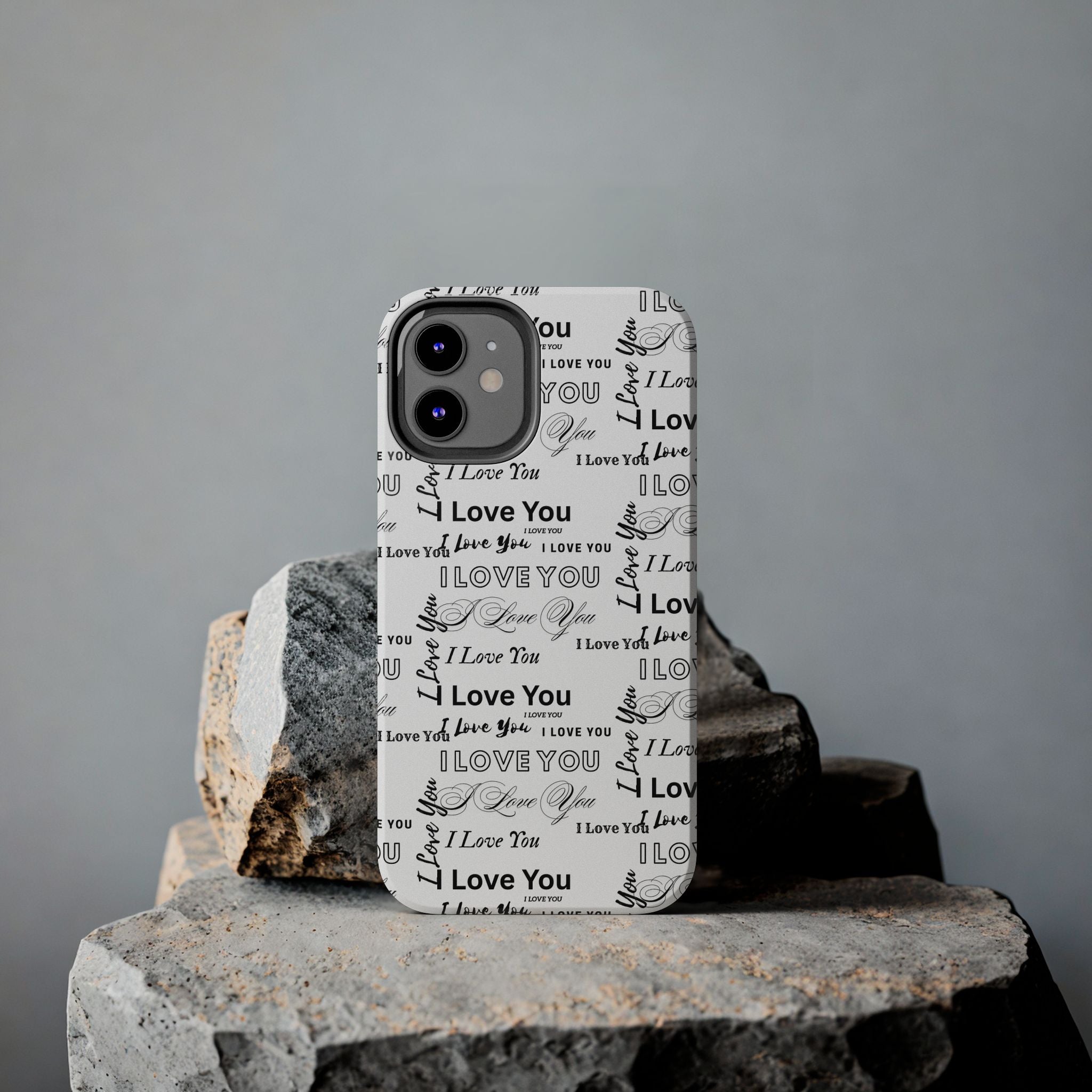 I Love You Pattern Tough Phone Case — Romantic Script Collage Design