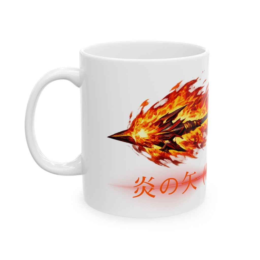 Flaming Arrow Ceramic Mug — Fiery Anime-Inspired Design (11oz & 15oz)